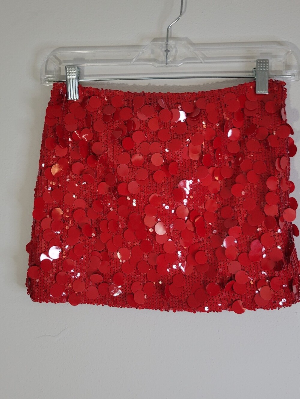 Edikted Red Sequin Mini Skirt Women Size XS.